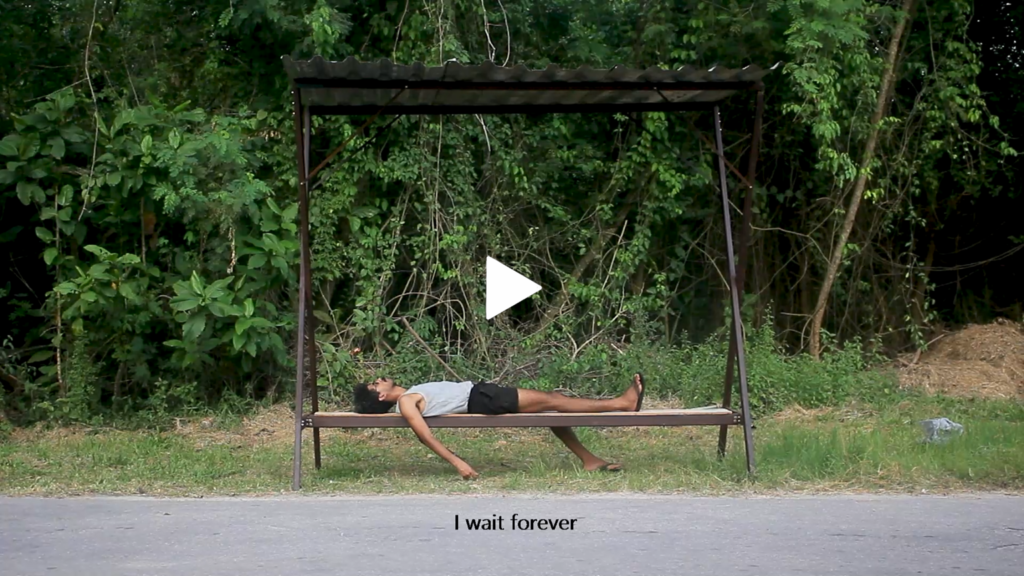 Men resting on an art instalation like a bus stop osmar palimpsest
