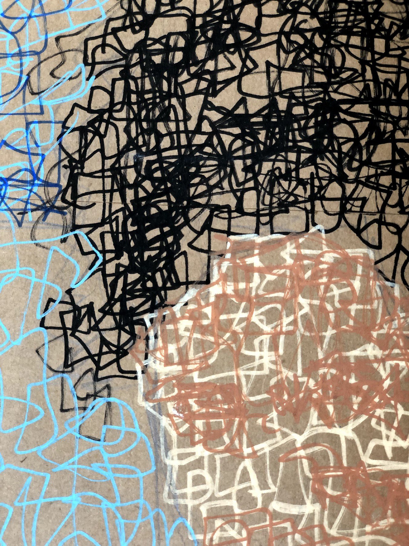 Abstract ink portrait rendering a stylized human head with expressive curly line patterns, by Osmar